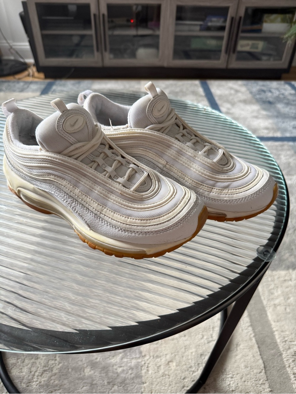 Nike White and Cream Air Max 97 Tongue Label Detail